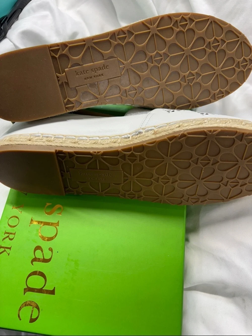 Kate Spade Garcia Cut Out Optic White  Espadrille Flats Leather shoes 8